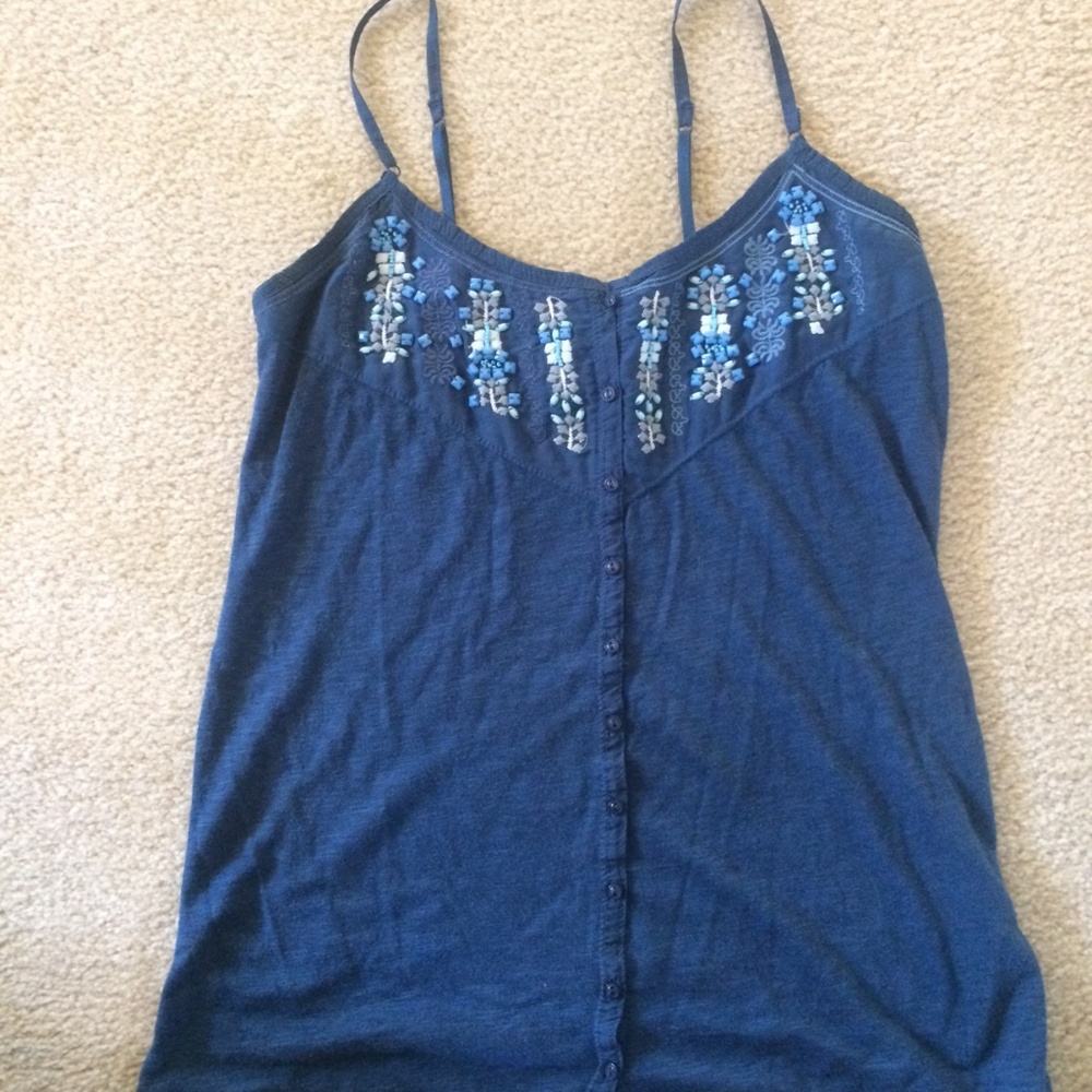 Button Down Tank Top with Beaded Embellishments